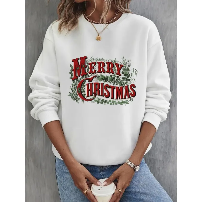 Feminino natal ano novo árvore de natal impresso velo hoodie manga longa casual pulôver streetwear moda moletom