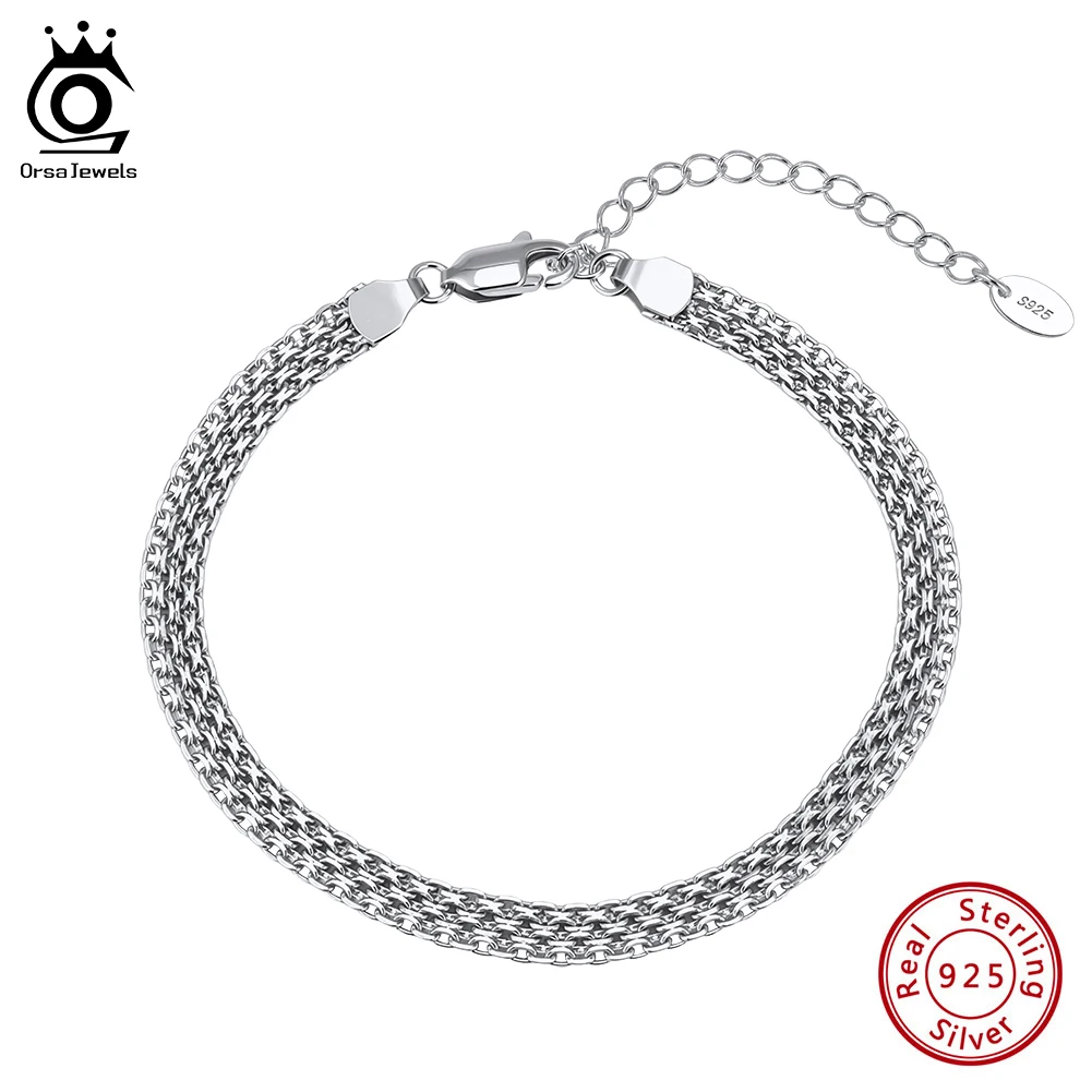 

ORSA JEWELS New Original 925 Sterling Silver 4MM Chain Bracelets for Man Women Luxury Fashion Designer Jewelry Party Gift GAB05