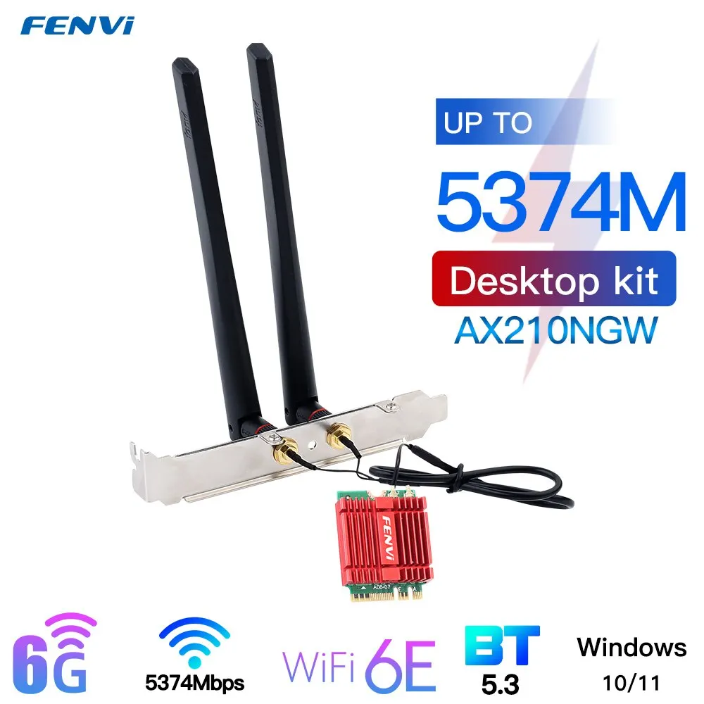 Fenvi Wi-Fi 6e Ax210 Kaart Tri Band 2.4G/5Ghz/6Ghz Voor Bluetooth 5.3 802.11ax M.2 Draadloze Wifi Kaart Desktop Kit Voor Win 10/11