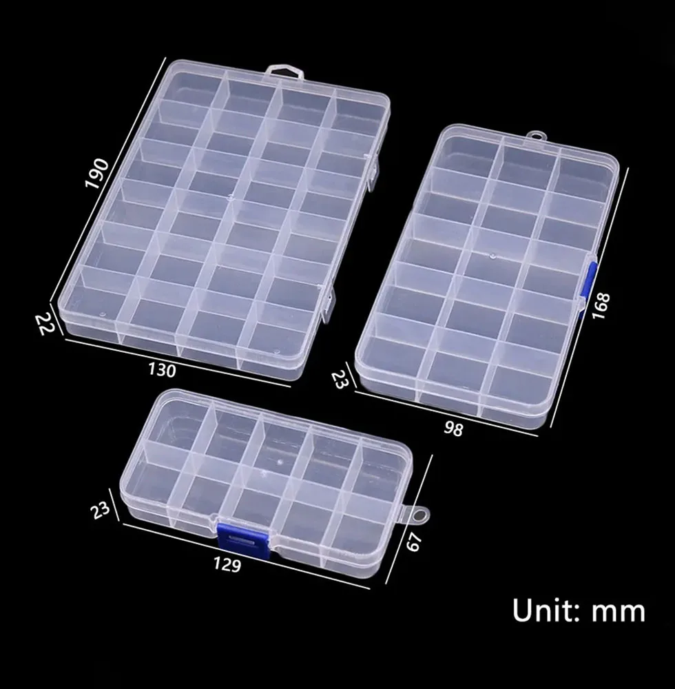 10/15/24 Fixed Grids Clear Plastic Storage Jewelry Box Compartment Container for Beads Crafts Jewelry Tackles Earring Box