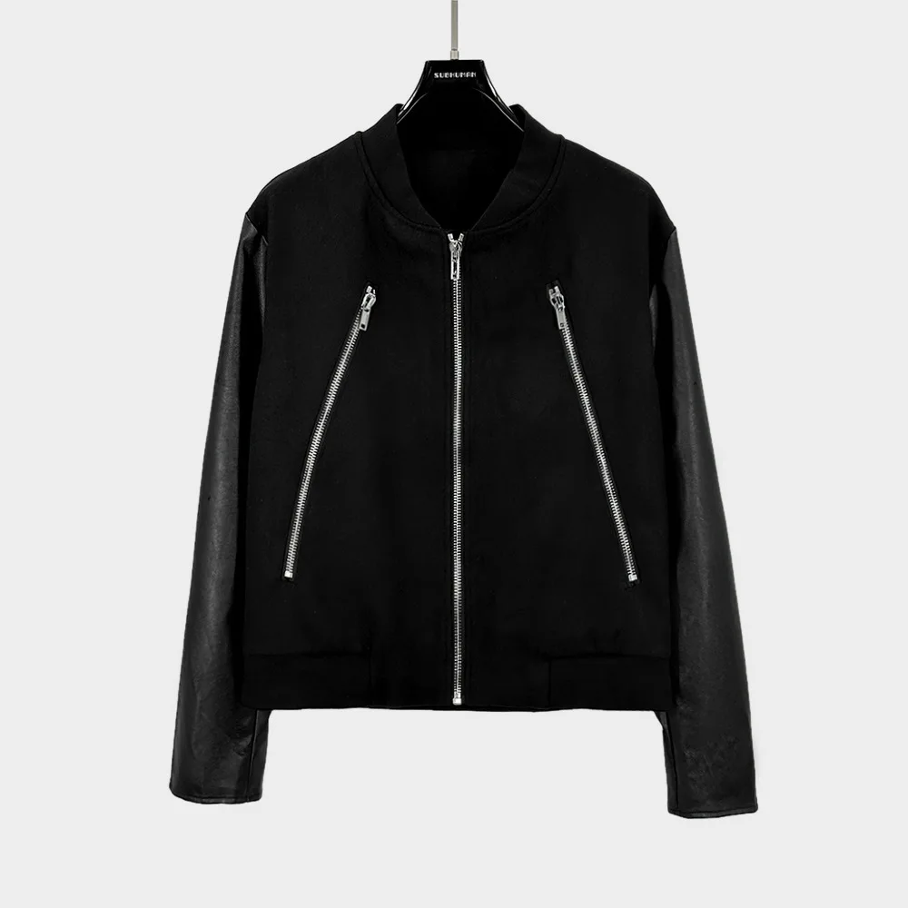 

2024AW High Street Patchwork Leather Zip-Design Jacket Coat Men Women Fashion Casual Jackets Coats Y2k Clothes