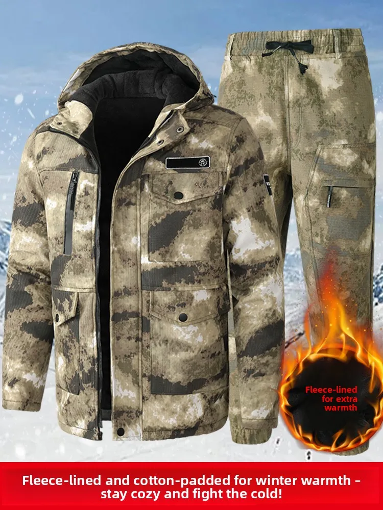 

Мужская зимняя рабочая куртка из хлопка с флисовой подкладкой, утолщенная, камуфляжная, для защиты труда, водонепроницаемая