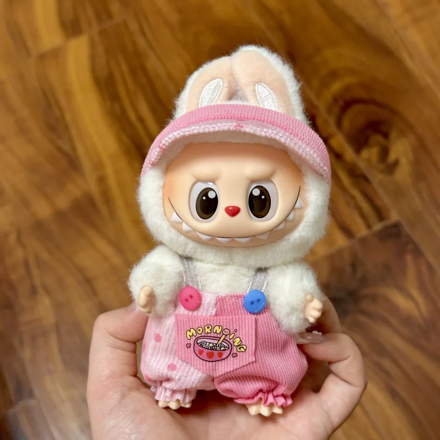 17cm Mini Plush Doll'S Clothes Outfit Accessories For Korea Kpop Labubu Idol Sitting Party V1 V2 Autumn onesie hat set Clothing