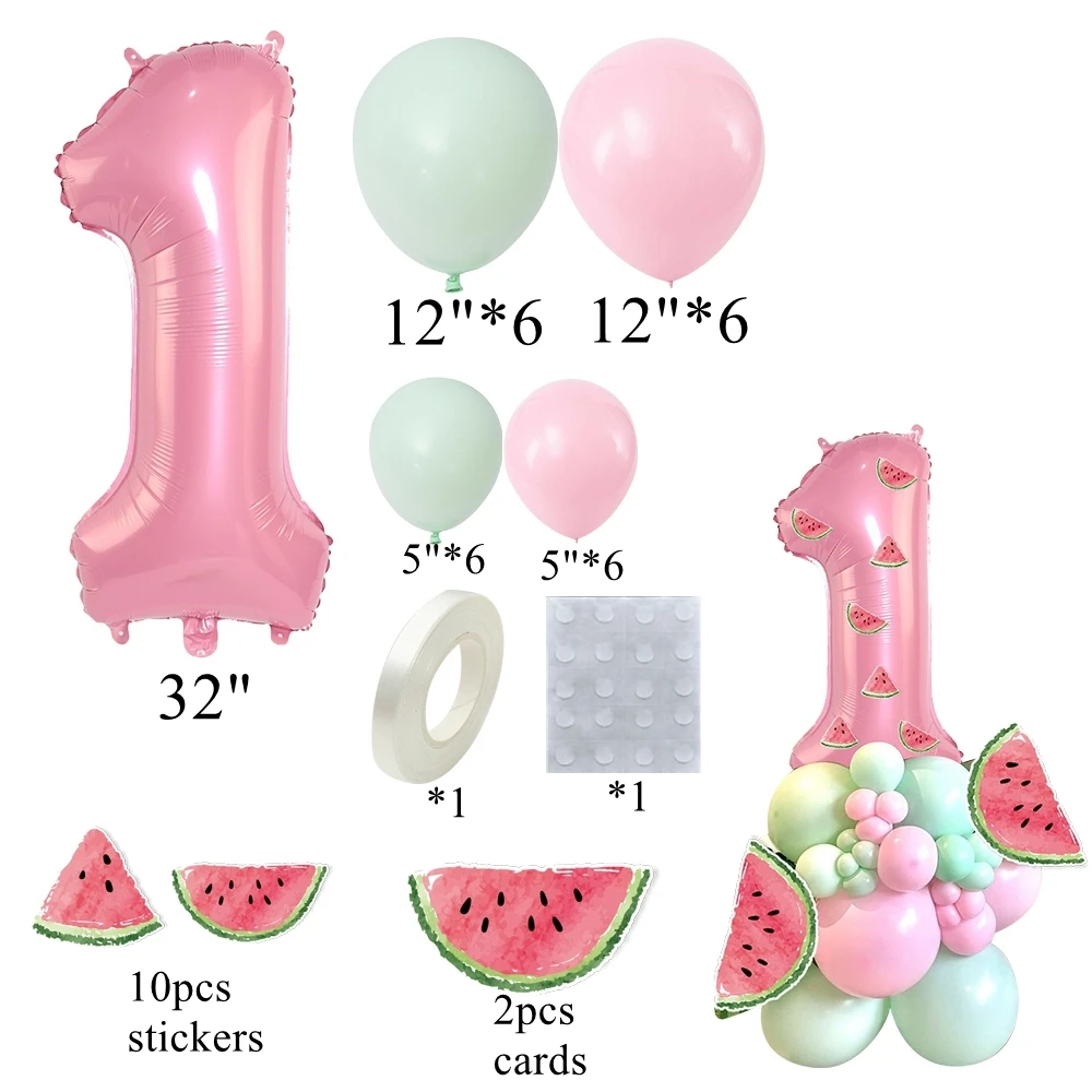 39pcs/set Pink Watermelon Balloons 32inch Number Balloon for Girl's Watermelon Birthday Party Decoration Summer Party DIY Gifts