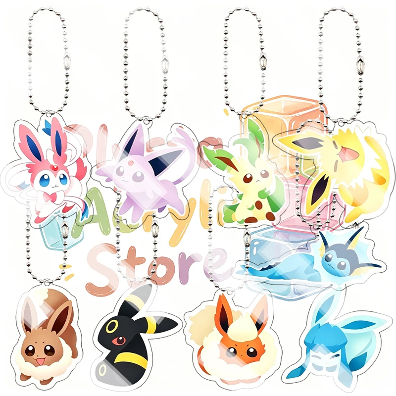 Anime PKM Cartoon 5cm Character Leafeon Sylveon Espeon Umbreon Glaceon Cute Q Version Acrylic Keychain Pendant Friends Ornaments