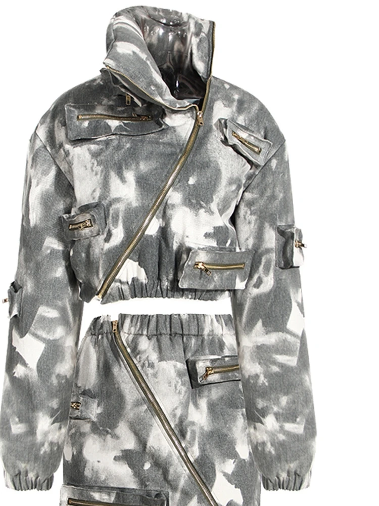 Design Sensation Small Audience Camouflage Short Workwear Cotton Jacket Half Skirt Two-Piece Set Women Winter Fashion view 2