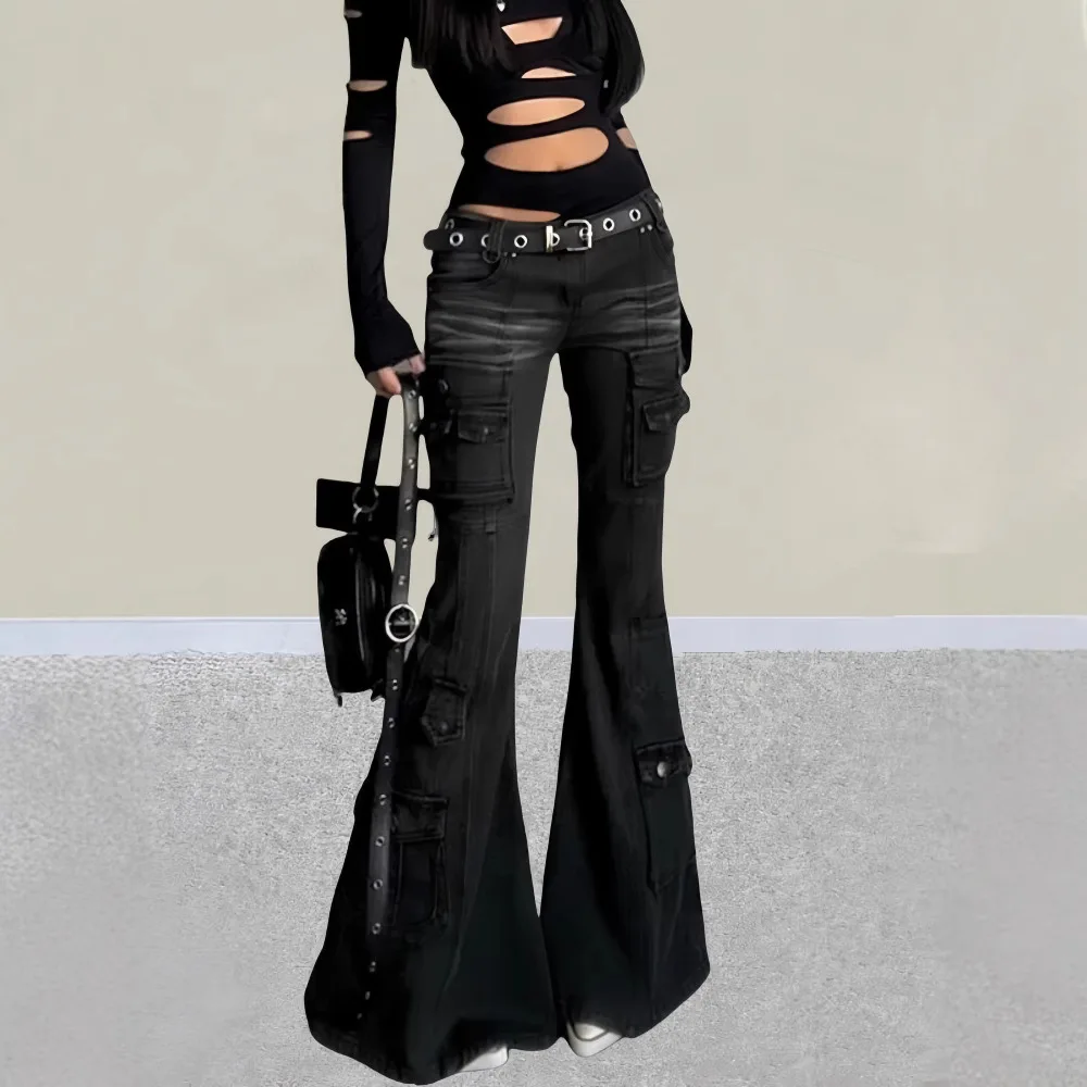 

Женские расклешенные джинсы с несколькими карманами в американском стиле ретро, облегающие рабочие брюки Spicy Girl