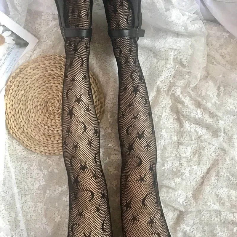 2025 branco sexy meias arrastão estrela lua padrão meninas collants preto meia-calça senhoras meia grande elástica womentights 40-5kg