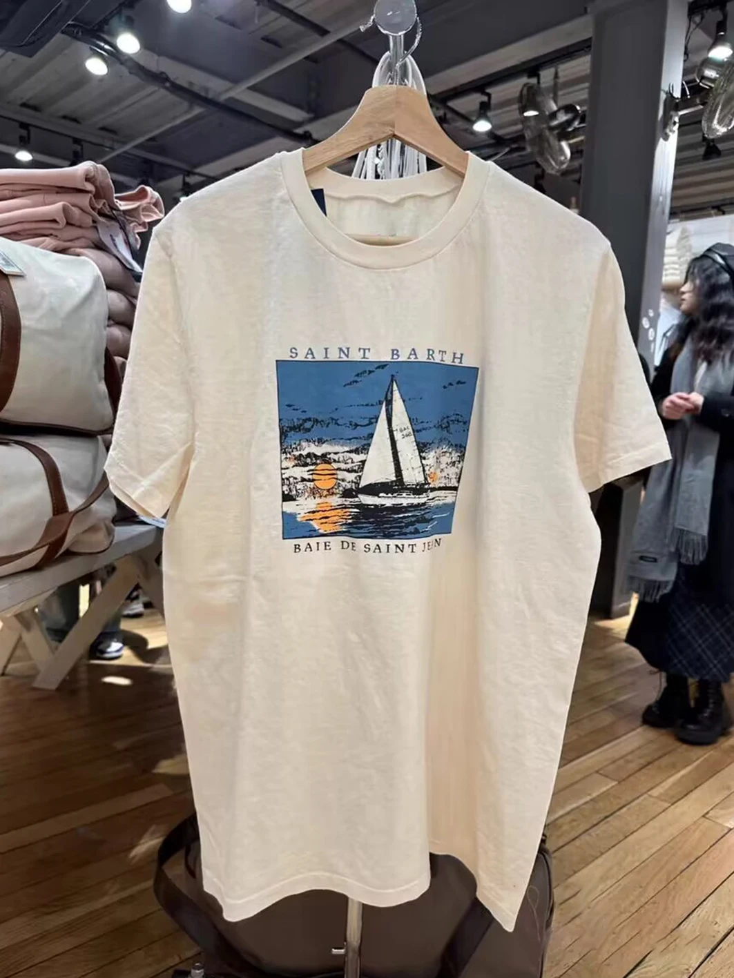 Vintage Sailboat Print Short Sleeve T Shirt Women Summer Beige Cotton O-Neck Loose Tees Female Streetwear Oversized T-shirts Top