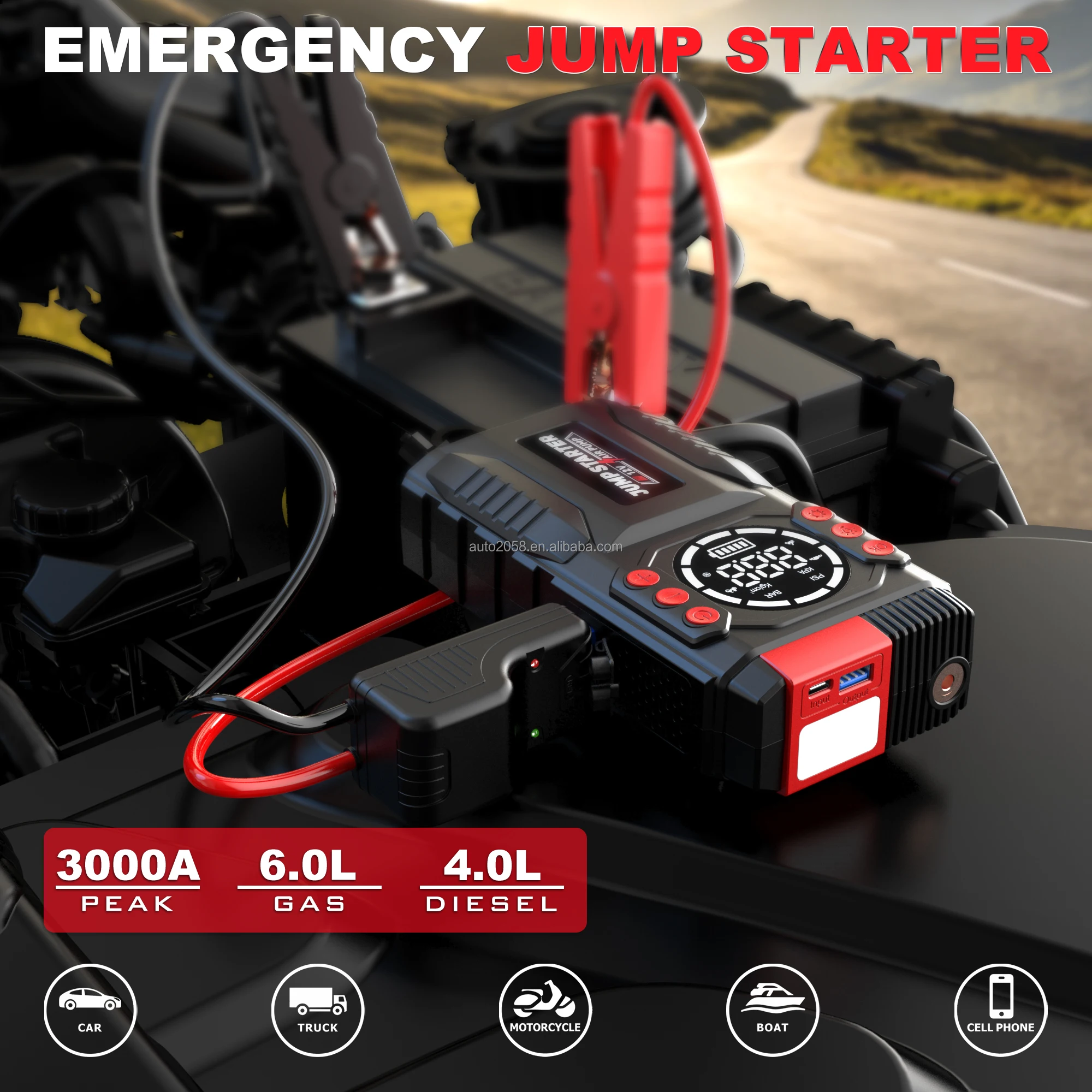 เครื่องจั๊มสตาร์ทรถยนต์แบบพกพา - Jump Starter Power Bank 20000Mah บทวิจารณ์และราคา