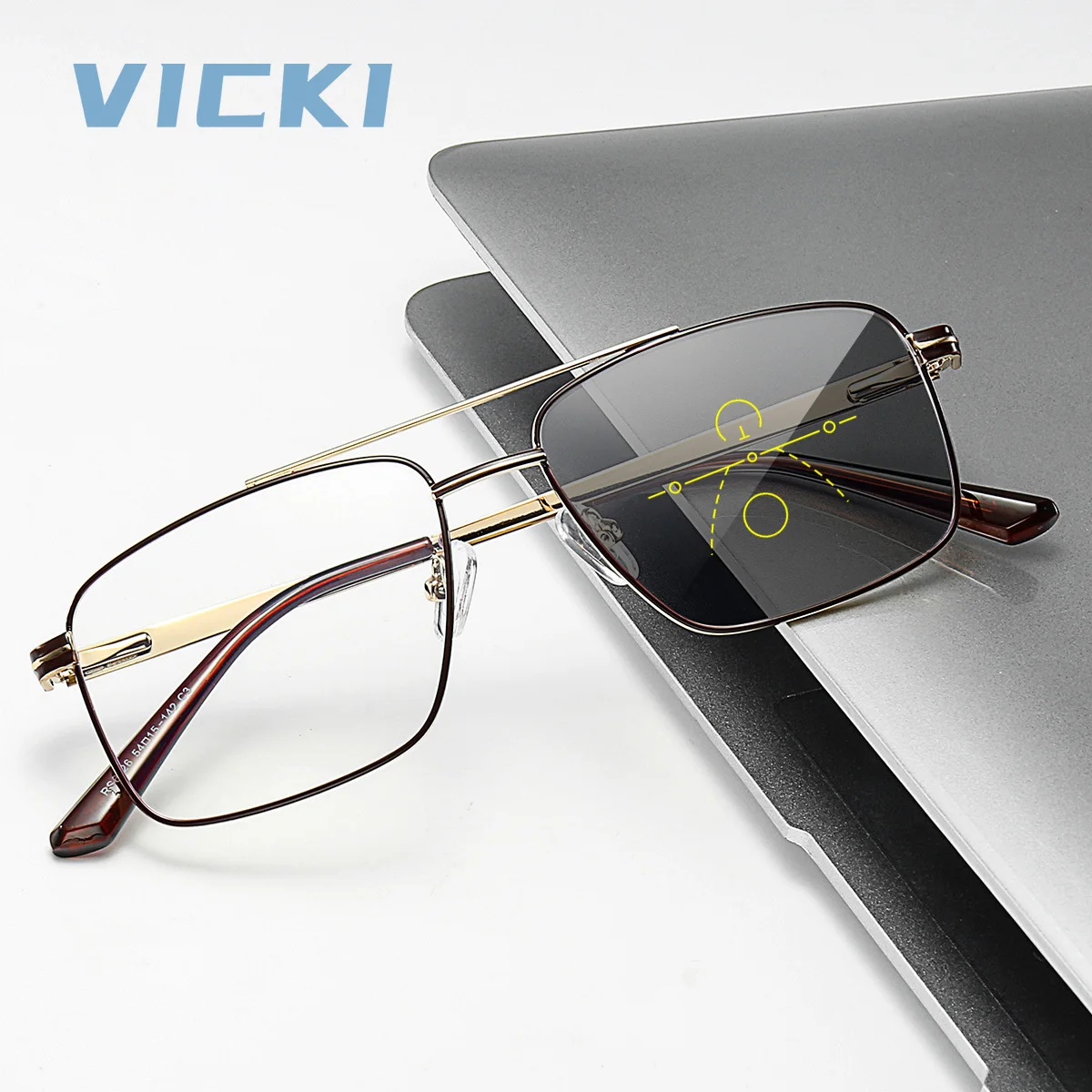 VICKI Classic Business Men's Metal Square Glasses Men's Binocular Glasses Can Be Customized Prescription Multi-focus 6926