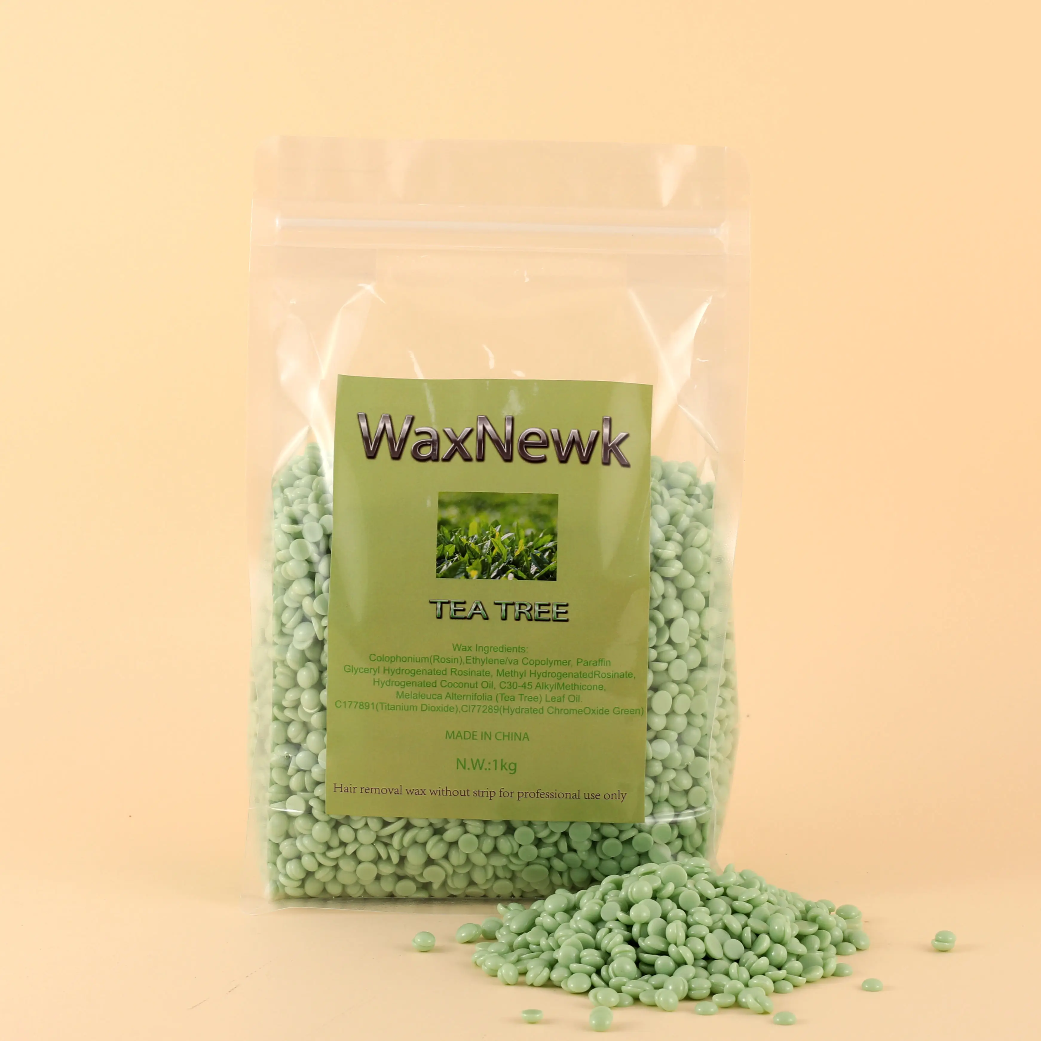 WaxNewK-Film Dépilatoire Brésilien Indolore, Arbre à Thé, 1kg, Sèche Rapidement, Corps Complet, Peau Dure, Haricots d'Avertissement, Épilation