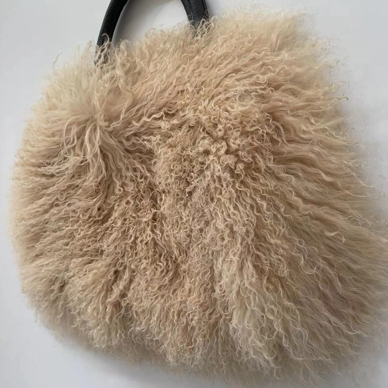 Women Real Mongolian Fur Bag Australian Beach wool fur Shoulder bag Ladies Tibetan Lamb fur wrist bag