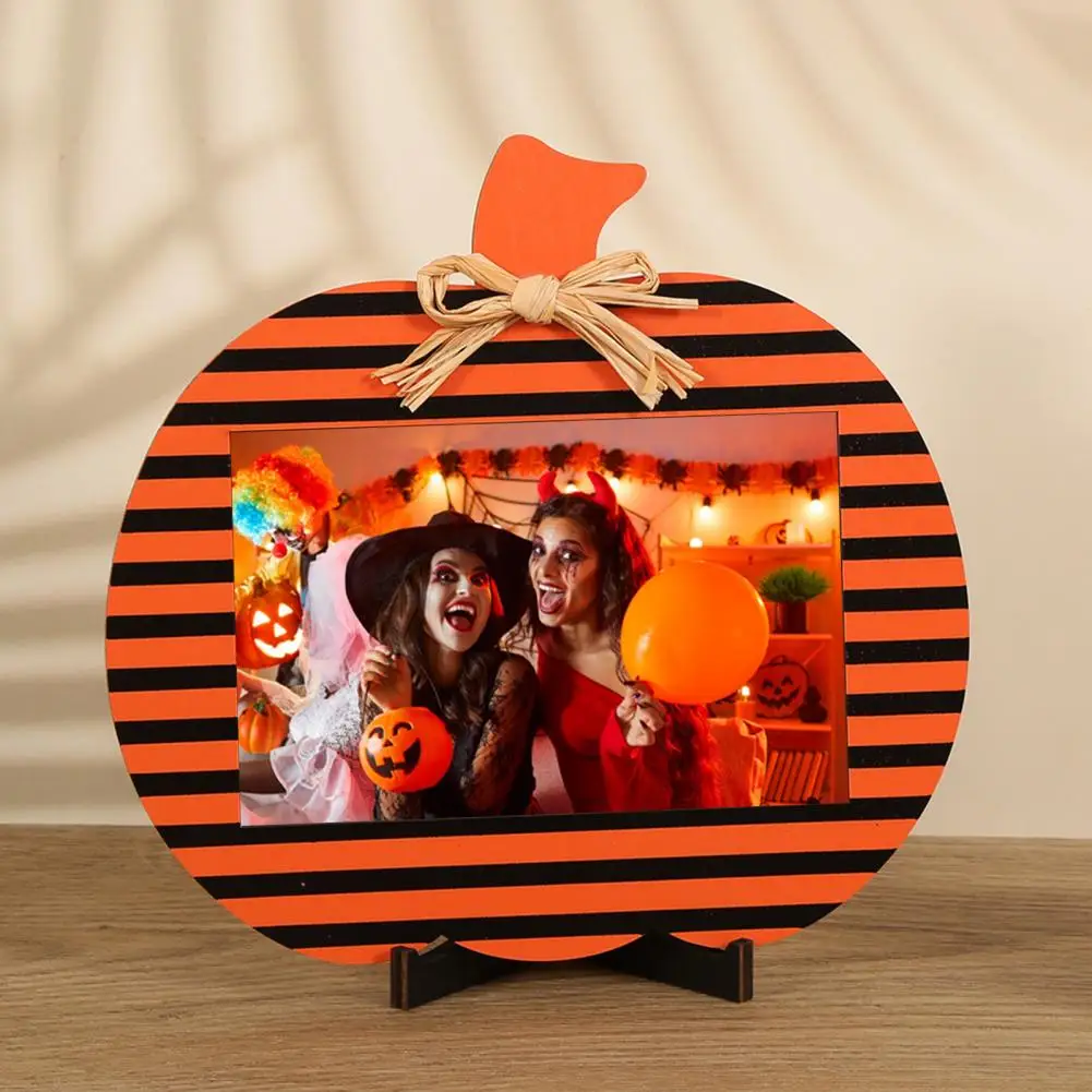 Pumpkin Shape Photo Frame Rustic Halloween Wooden Photo Frames Pumpkin Decorations for Farmhouse Tabletop Indoor Party Room