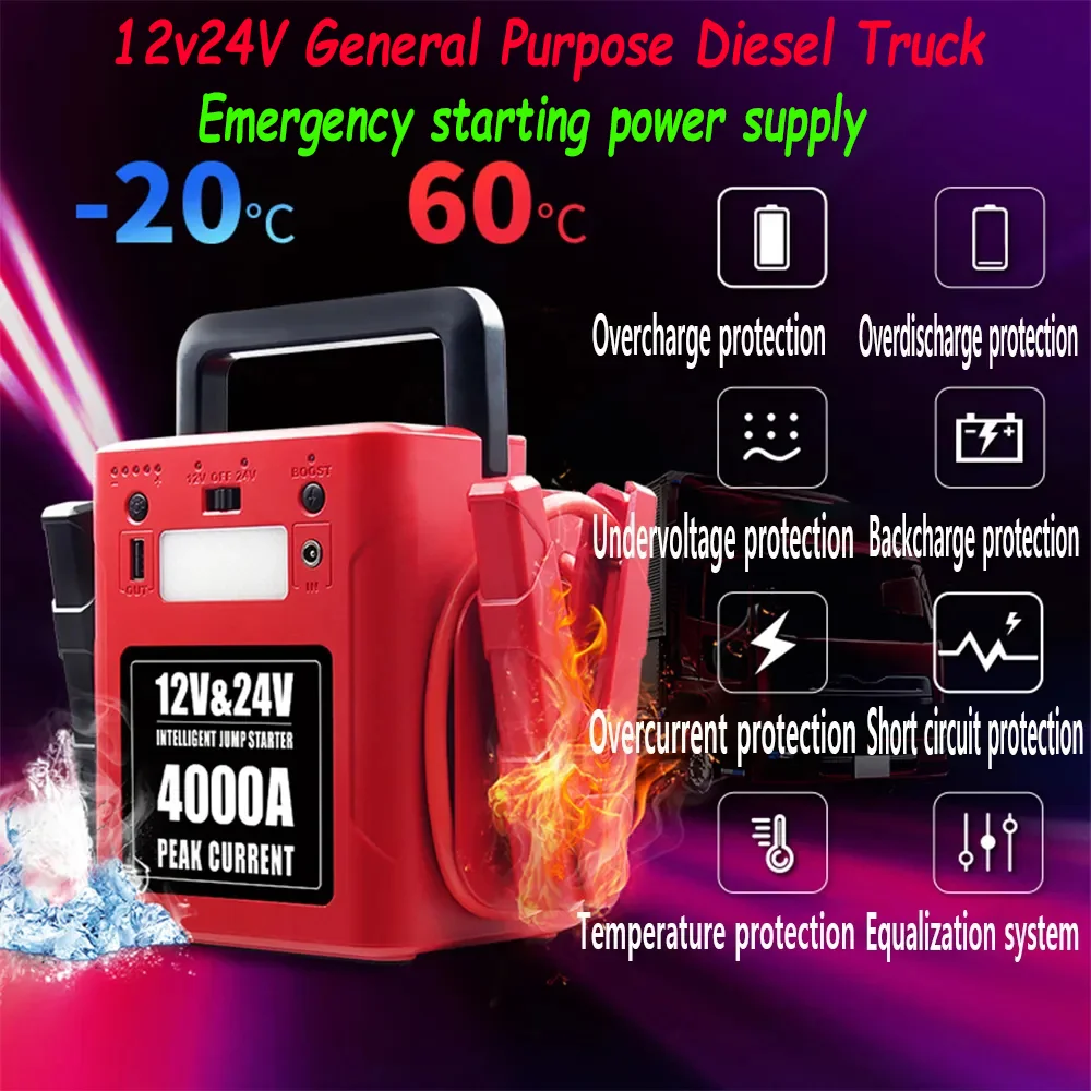 24V Truck Booster Jump Starter Professional Car Starter 4000A 12V Starting Device Petrol Diesel Car Emergency Booster 56000mah