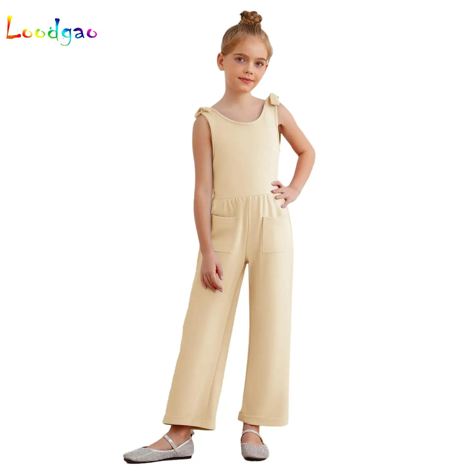

Детский комбинезон с широкими штанинами для девочек, милый праздничный боди с бантом, комбинезон без рукавов, повседневное боди для банкетов, дня рождения, школы