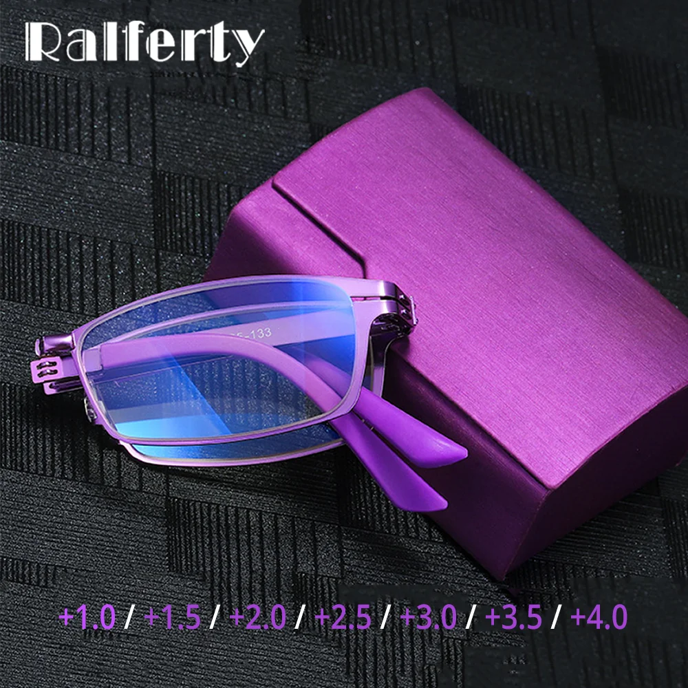 Mini Folding Grade Reading Glasses Women Men Rectangle Small Metal Long Sighted 2.0 2.5 Presbyopia Magnifying Glasses Anti Blue