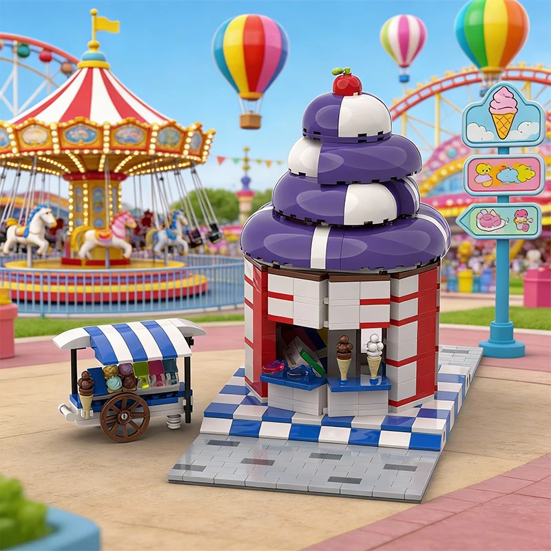 588 PCS Building Brick Modular Ice Cream Store MOC Customize Modular Building Block Creative Design DIY Boys Toy Christmas Gift