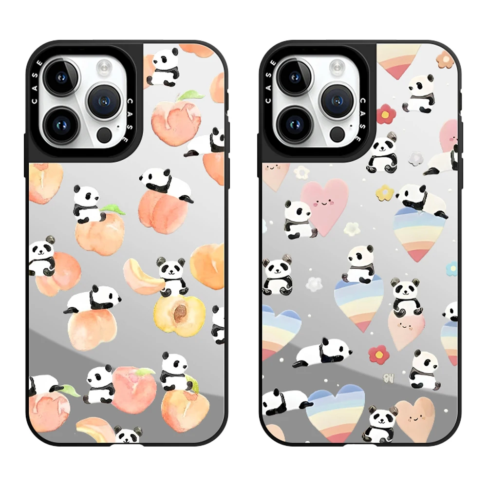 

Cute Pandas Funny Mirror Phone Case With MagSafe For iPhone 16 15 14 13 12 Pro Max Plus Cute Anti-drop Back Cover