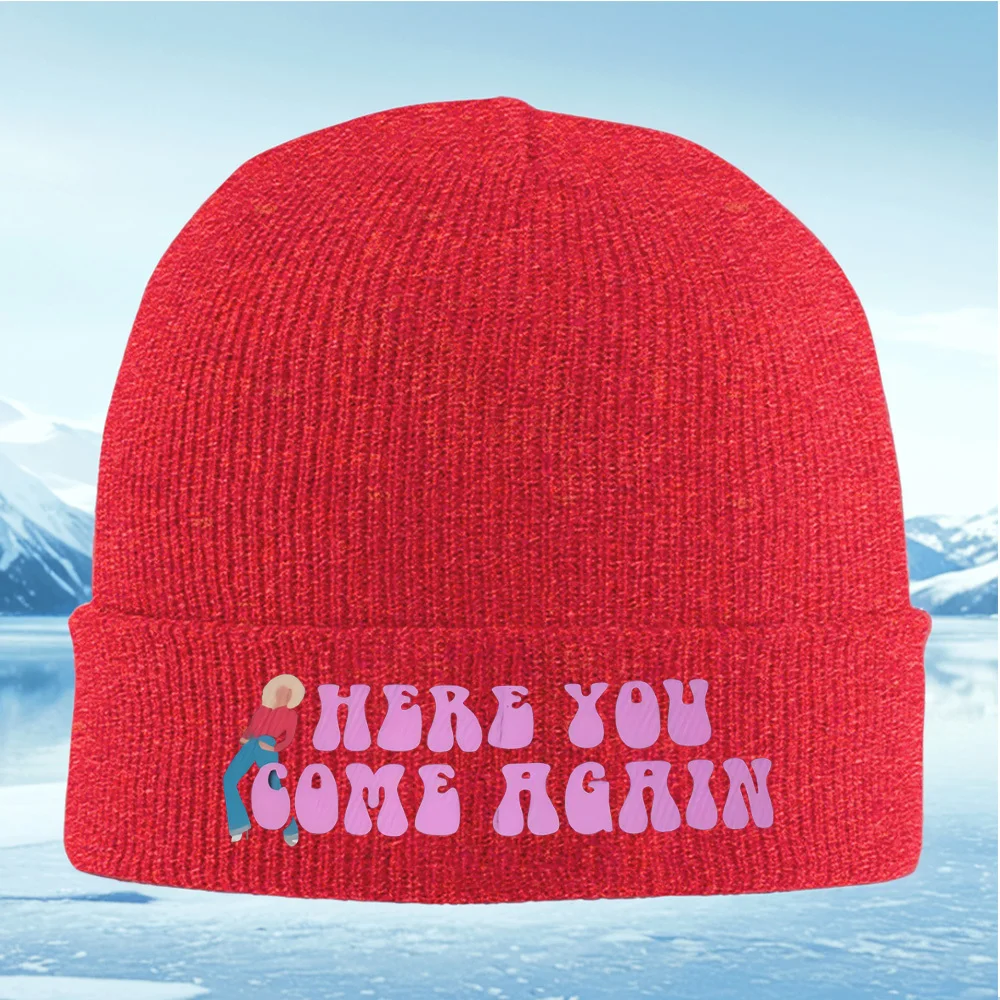 نمط الرجعية مع امرأة ونص الرجال النساء للجنسين محبوك قبعة قبعة صوفية قبعة الشتاء الحرارية الدافئة عيد الميلاد ركوب الدراجات في الهواء الطلق H