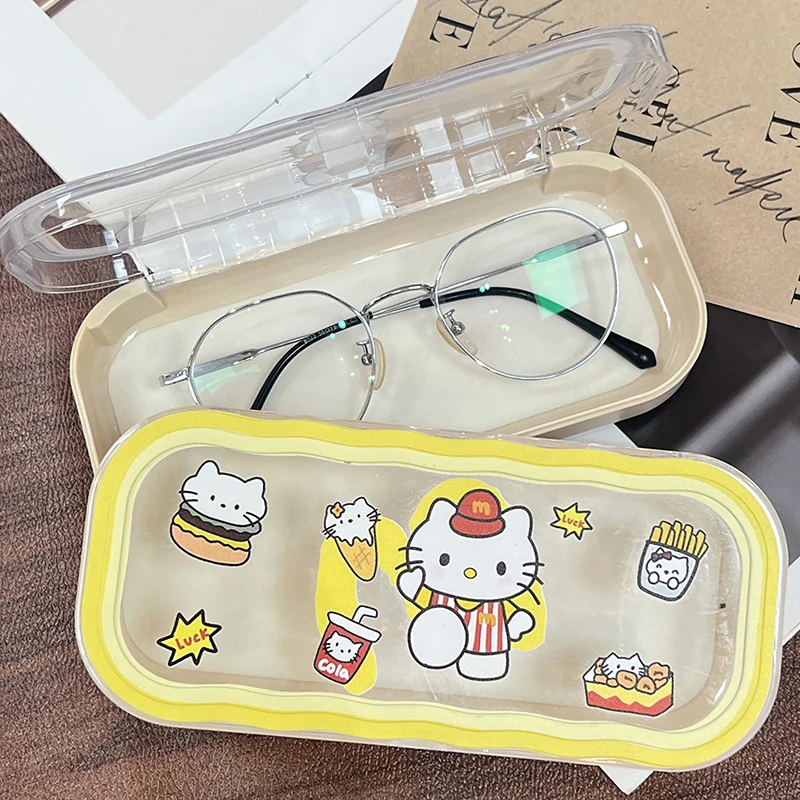 Sanrio Hamburg Hello Kitty Glasses Storage Box Anime Kawaii Cute Cartoon Girly Sunglasses Protective Case Gifts For Girls