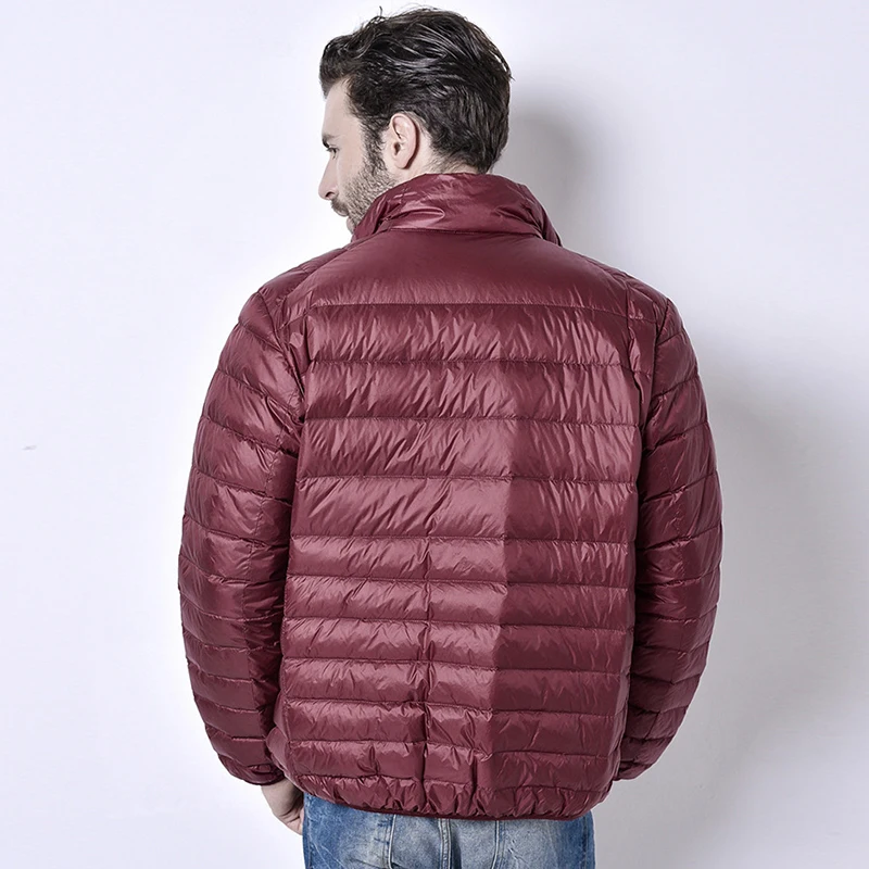 Abrigo de plumón fino ultraligero para hombre, Chaqueta corta informal de talla grande con cuello de pie, venta al por mayor, otoño