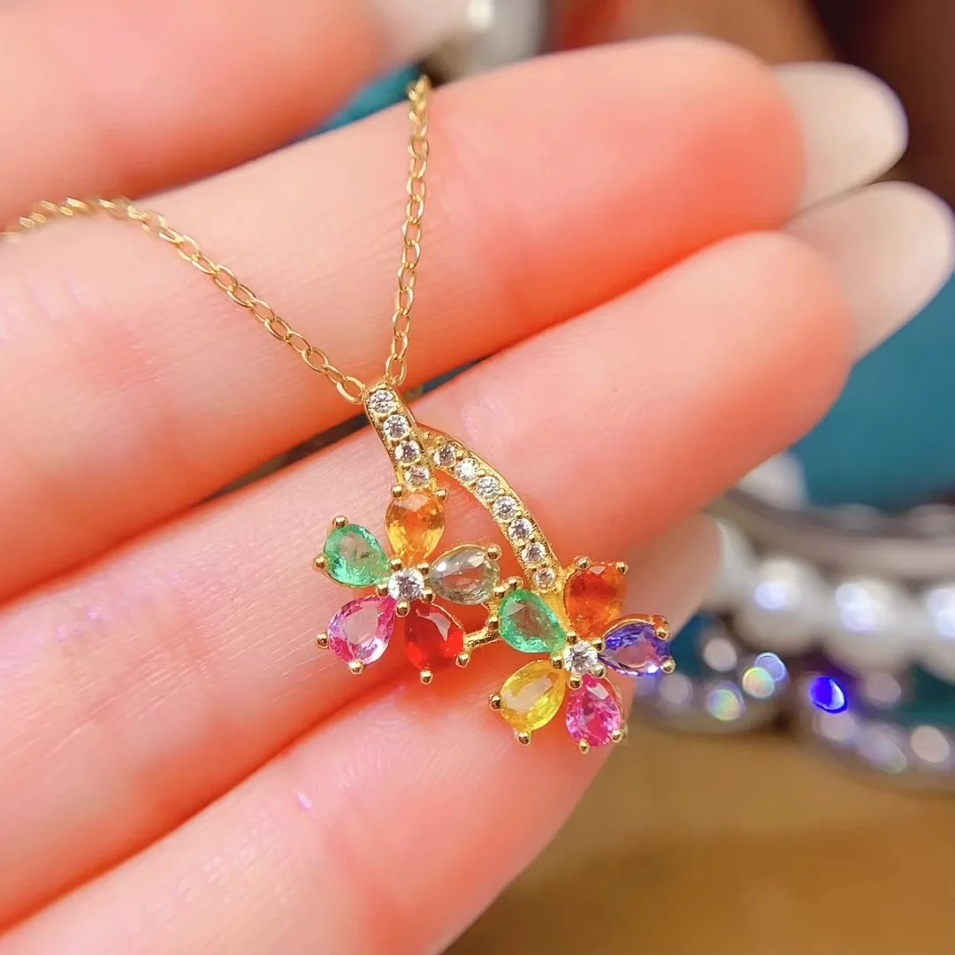 

KJJEAXCMY High End Women's Pendant Natural Sapphire S925 Silver with Electroplating Boasting High Clarity Full Brilliance