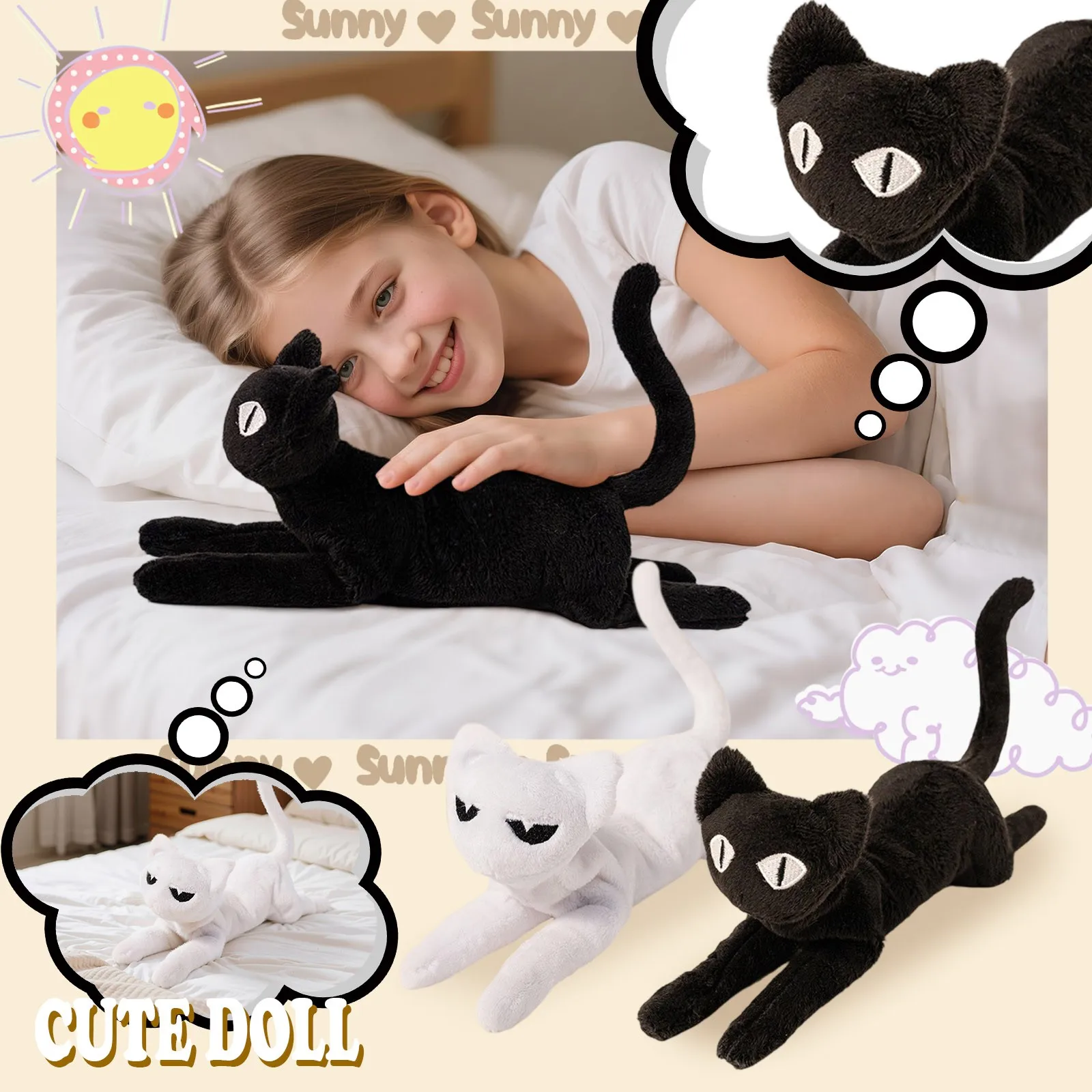 

Черно-белая плюшевая игрушка в форме кота, милая детская кукла, мягкий и милый домашний компаньон, украшения для спальни, маленькие подарки