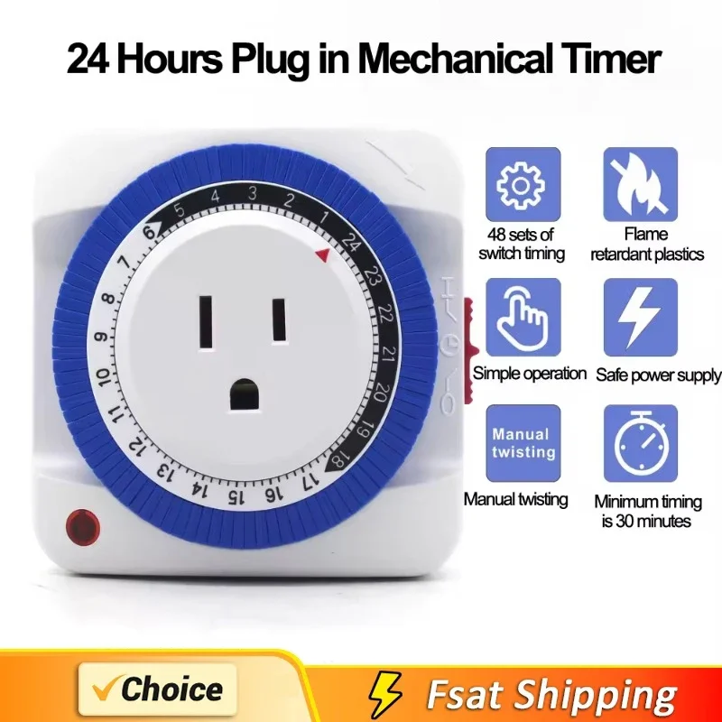 EU 24 Hours Timer Switch Timer Plug in Mechanical Grounded Programmable Smart Countdown loop Switch Socket Indoor Auto Power off