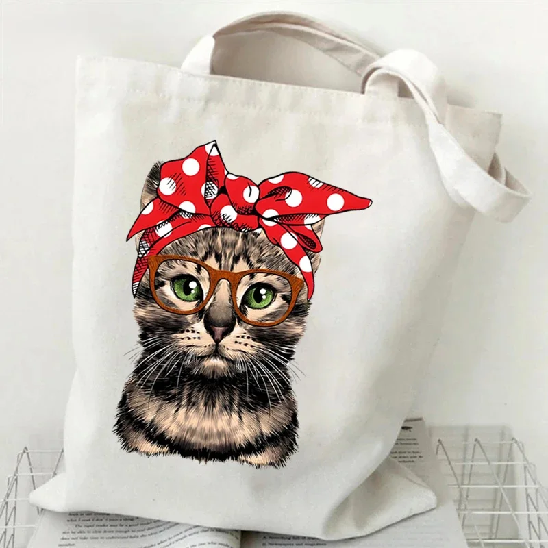 

Забавная сумка с изображением коровы и кота, женская мультяшная эстетика, дизайн котенка, сумки для покупок, женская сумка на плечо, многоразовая большая сумка для любителей кошек-подростков