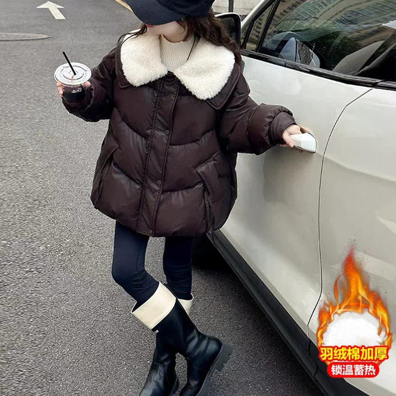 Girls Thicken Coats Children Warm Turn-Down Collar Cotton Jackets 2026 New Winter  Teenager Fashion Outerwear 5-14 Years