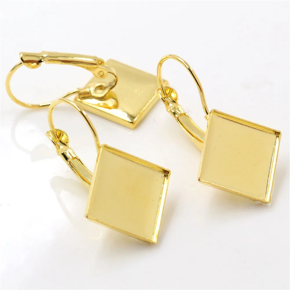 New 12mm 10pcs/Lot 8 Colors Plated Square Style French Lever Back Earrings Blank/Base,Fit 12mm Glass Cabochons