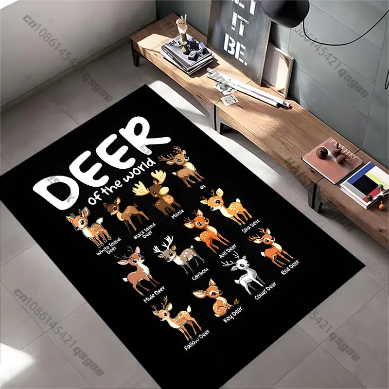 Different deer species illustrated carpet Yoga living room room decor children's crawling mat doormat area rug games mat view 5