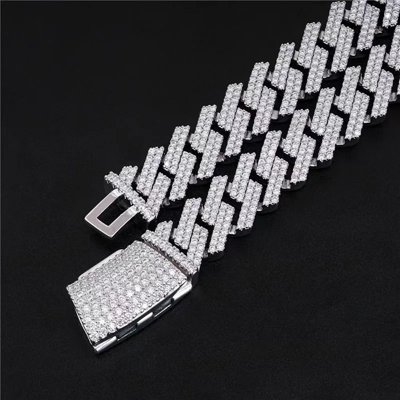 13.5mm Fine Hip Hop Jewelry Baguette Diamond Men Necklace Sterling Silver Fully Luxury Moissanite Baguette Cuban Link Chain