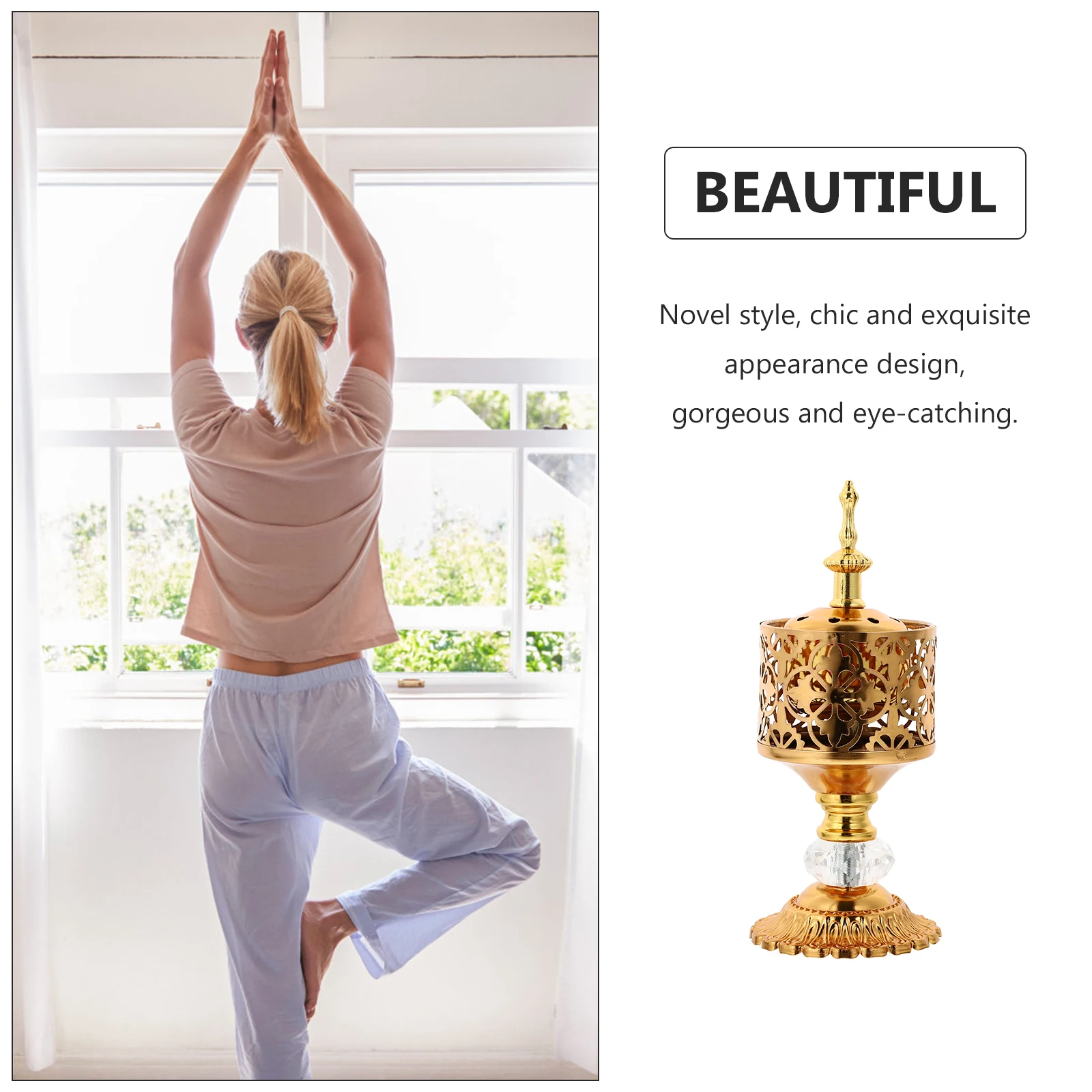 

Metal Incense Burner Censer Decor Elegant Gold Fine Workmanship Home Relaxing Enjoyment Simple Design