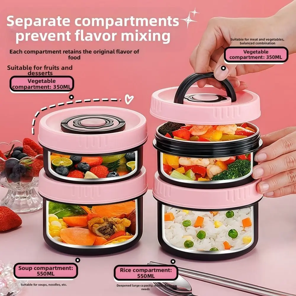 

Набор изолированных ланч-боксов из нержавеющей стали 304, герметичный, с посудой, контейнер для еды с ручкой, защита от ожогов