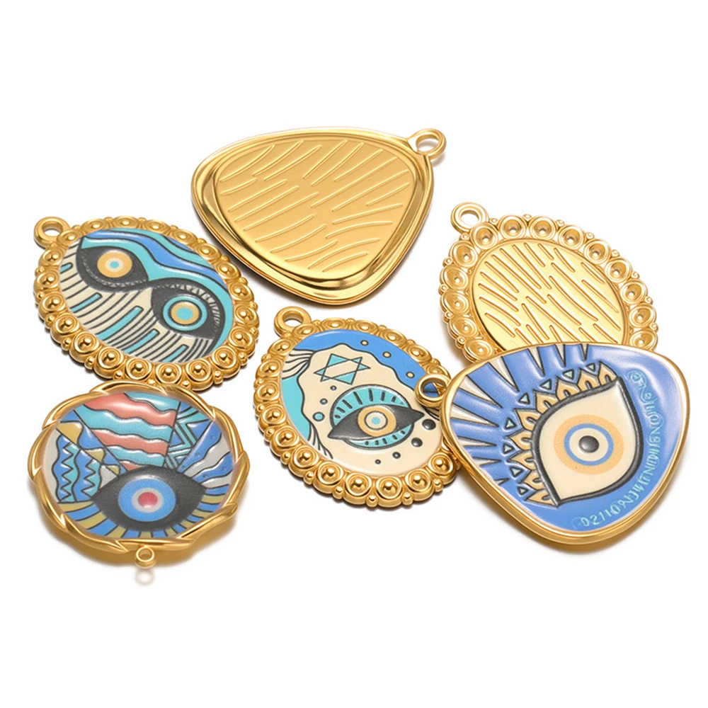 4 قطع الفولاذ المقاوم للصدأ المينا عين الشر المعلقات قلادة سحر للحرف اليدوية صنع المجوهرات DIY أقراط سوار إكسسوارات السائبة #2