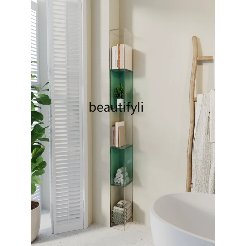 Artistic Light Luxury Acrylic Floor Multi-Layer Storage Rack Narrow Gap Wall Bookcase Design Living Room Storage Rack