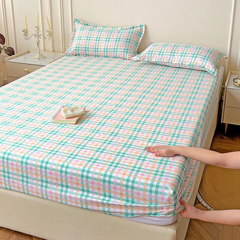 

Plaid Bed Sheets Fresh Fitted Sheet Non Slip 침대패드 Bedspread With Elastic Band Mattress Cover (no Pillowcase) Double Bed Sheets