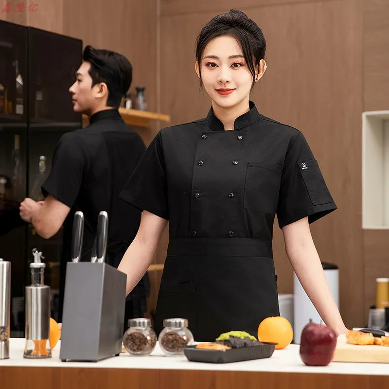 Zomer dun ademend mesh wit korte mouw chef-kok jas hotel chef-kok westers restaurant cake winkel personeel uniform