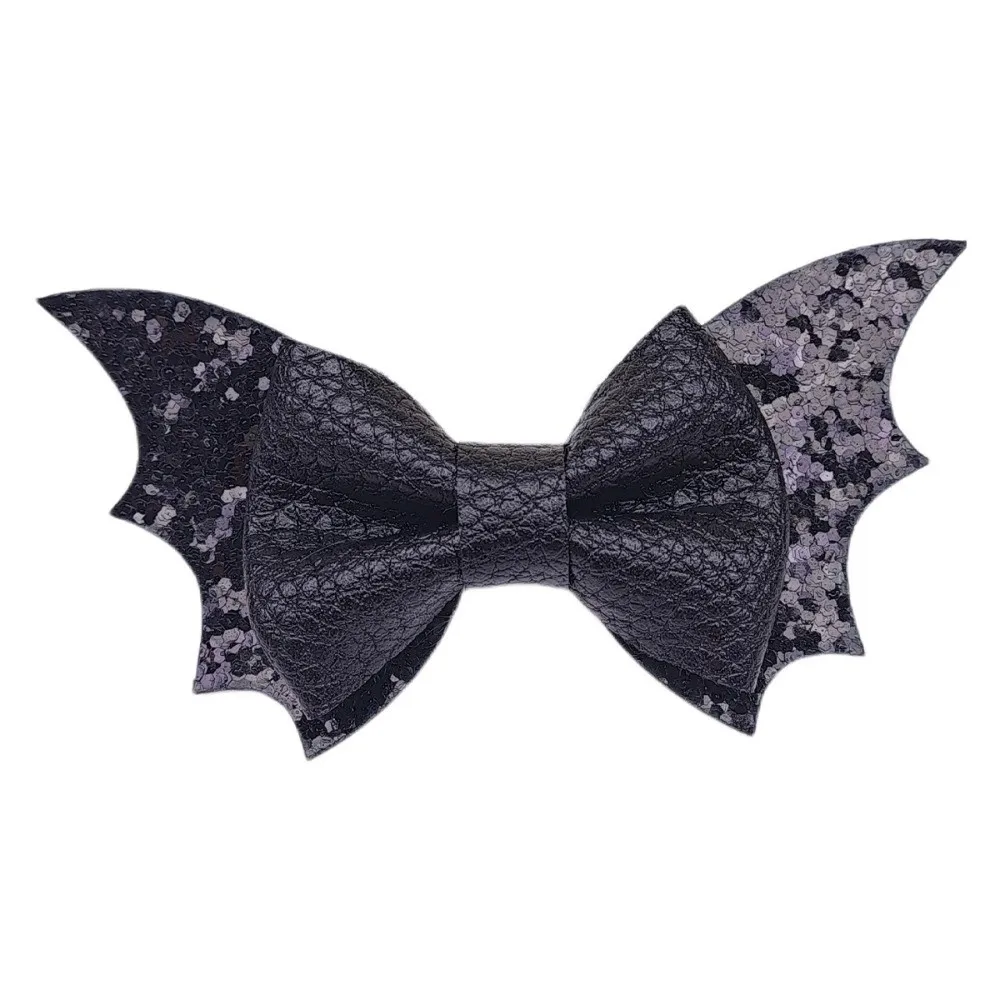 2 pcs/set Bow Bat Wing Hair Clips Double Layered Glitter Halloween Barrettes Black Color Unique Sequins Hairpin Girl view 5
