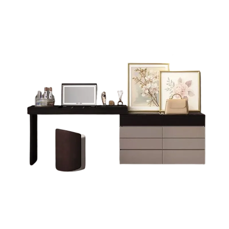 Italienischer minimalistischer Schminktisch mit Schubladenstauraum, Eck-Schminktisch für Schlafzimmer mit beleuchtetem Spiegel, coole Meuble Chambre Möbel