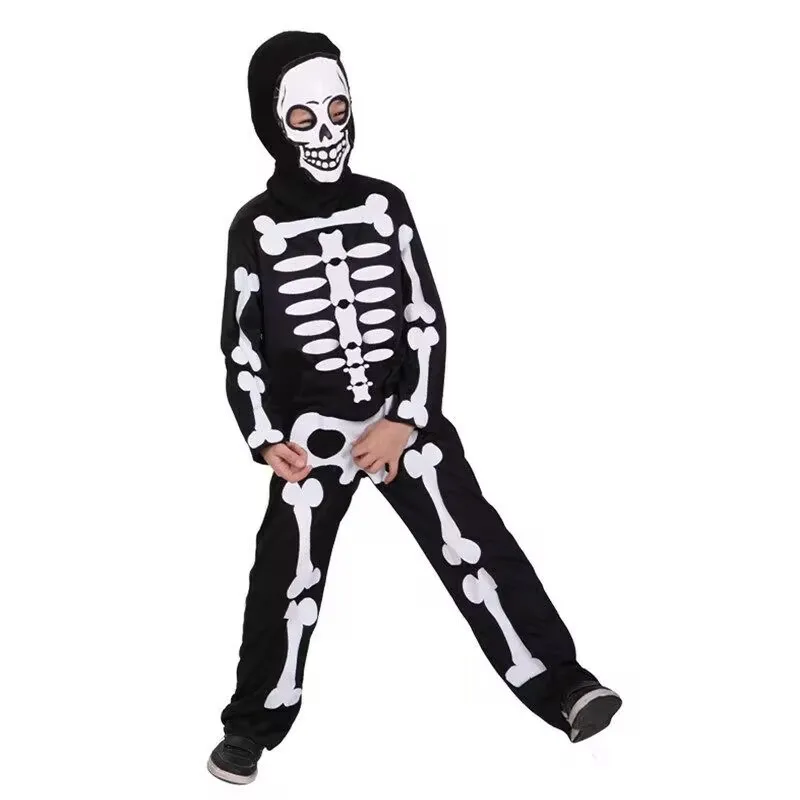 Ropa de Cosplay Unisex para niños, ropa con estampado de esqueleto, manga larga, una pieza, para exteriores, para Halloween, 2024