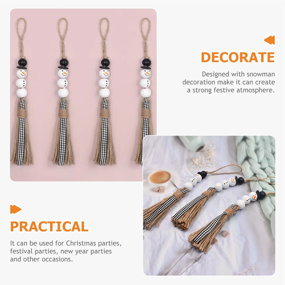 

4 Pcs Bead Wreath Hanging Decoration Tassel Garland Snowman Ornaments Wood Numb Tree Decorations Beads