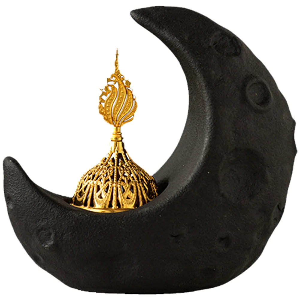 

Ceramic Moon Incense Burner Desktop Holder Aromatherapy Censer Decor Ramadan Middle East Incense Cone Stand Handy Censer