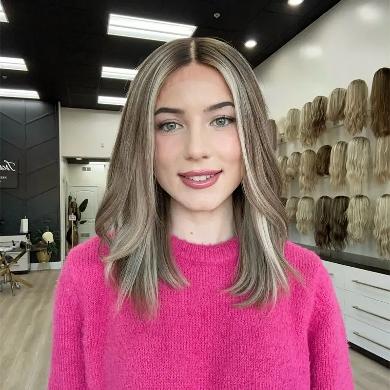 

Женский парик 13x4 Ombre Пепельно-коричневый Балаяж Роскошный синтетический парик спереди 14 дюймов Короткий прямой боб Натуральная предварительно выщипанная линия волос