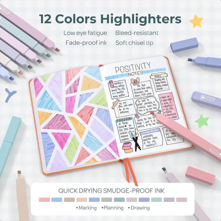 39 шт. Эстетические школьные пирожки с футляром для ручек большой емкости, 12 цветов, пастельные маркеры, 5 быстросохнущих выдвижных ручек с черными чернилами, 6