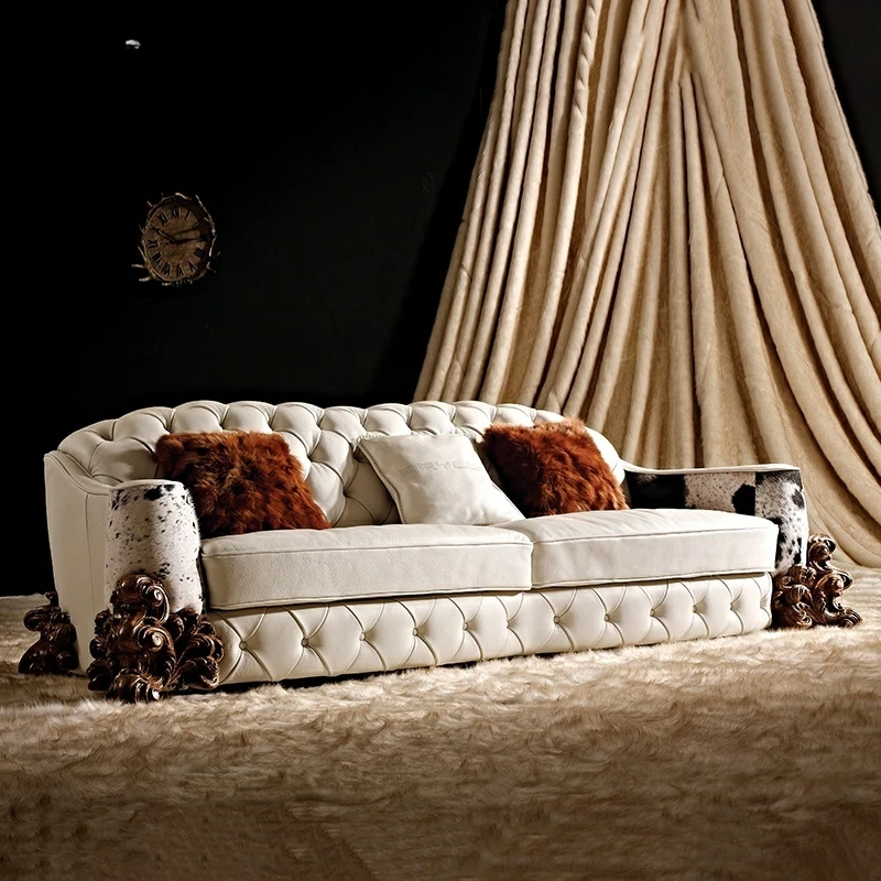 Leather ebony wood sofa villa art luxury museum