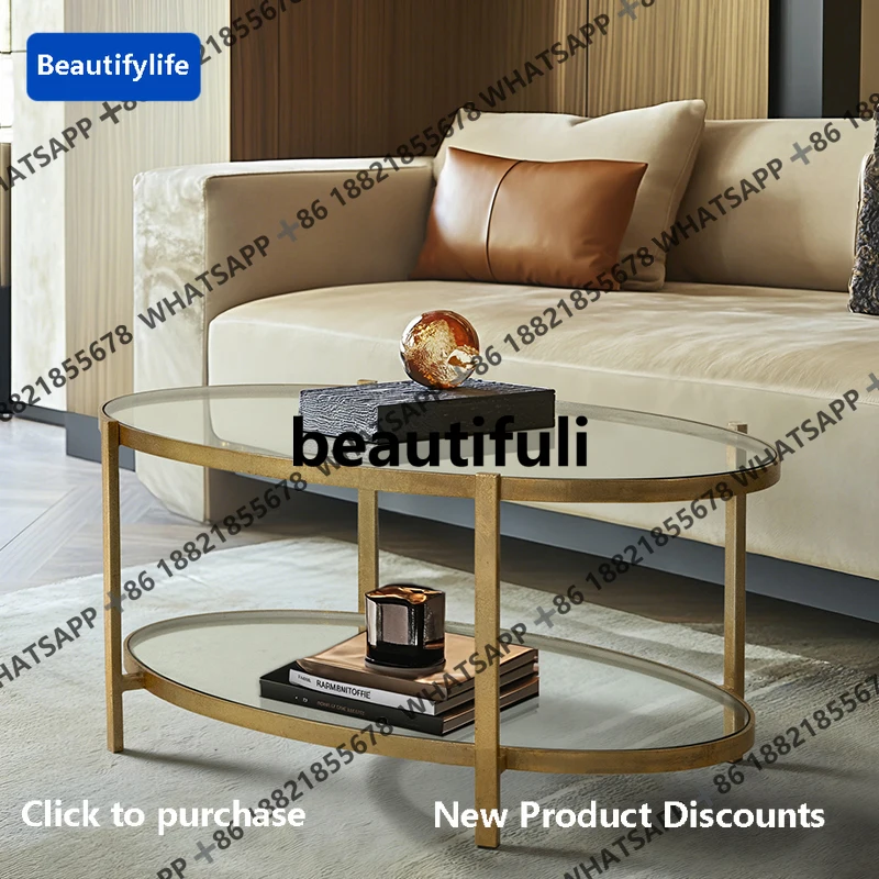 

D183 French classical coffee table wrought iron coffee table round glass countertop light luxury living room furniture