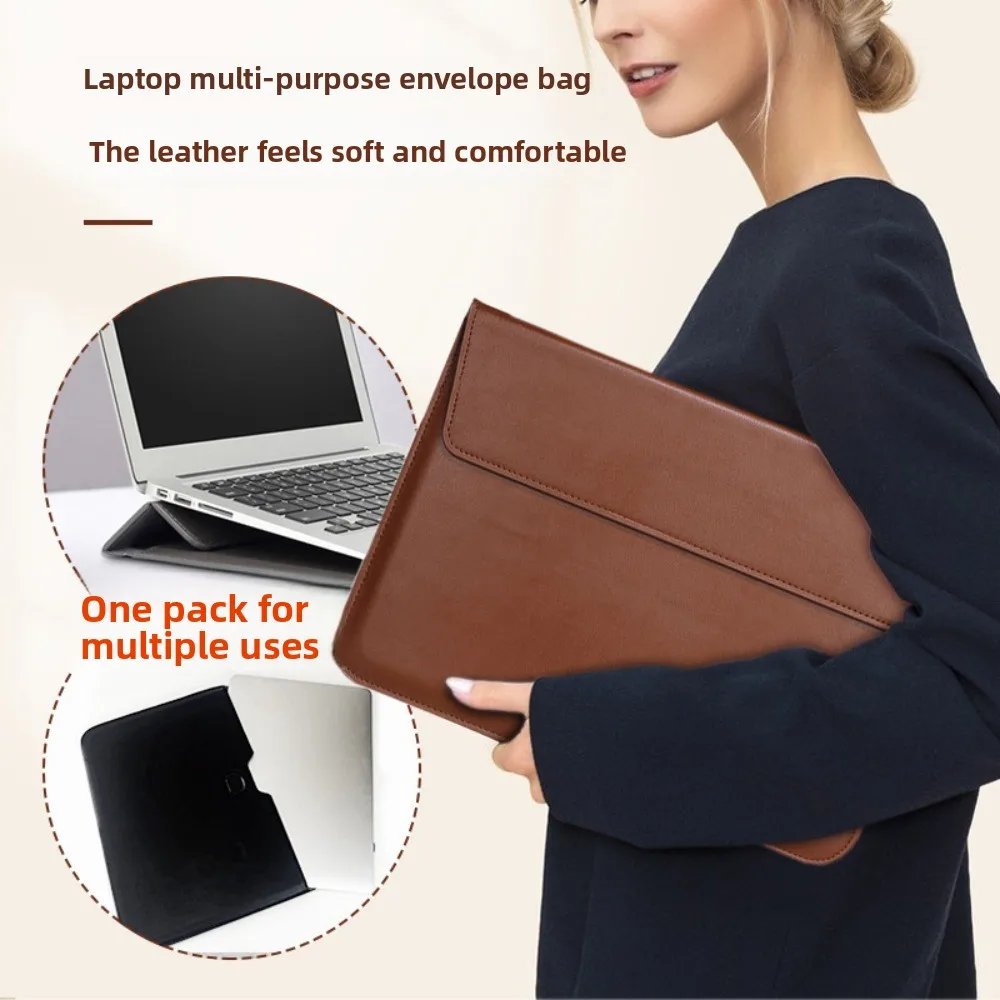 Magnetic Closure 13inch Laptop Bags Leather Bracket Laptop Sleeve Pouch Waterproof Envelope Design Notebook Sleeve Travel